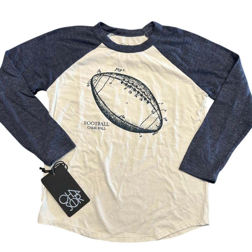 NWT Chaser Football Graphic Long Sleeve Baseball Tee, Blue/White, Boys Size 6